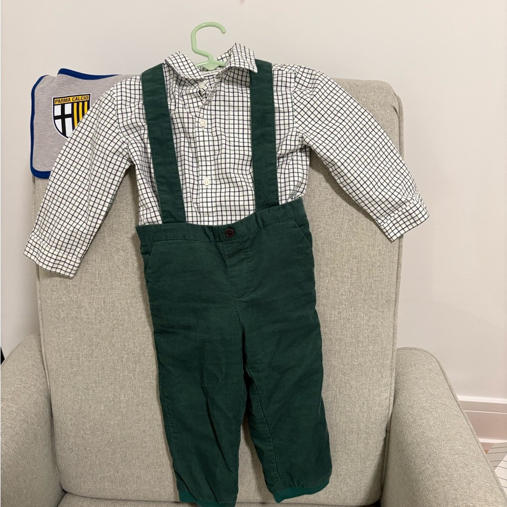 Janie and Jack Green Baby Boy Overalls & Dress Shirt